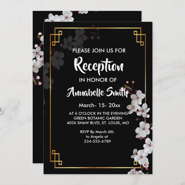 Convite Blossomas de Cereja Brancas e Recepção de Quadros  (Frente/Verso)