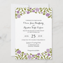 Convite Blossomas de flores silvestres roxas e verdes | Ca