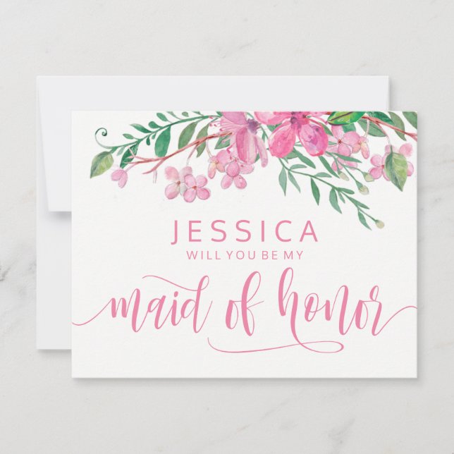 Convite Blossomas Rosa Você Será Minha Madrinha de casamen (Frente)