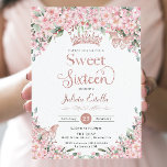 Convite Blossoms de Cereja 16 Rosa de Borboletas Douradas<br><div class="desc">Personalize esta cereja bonito floresce Doce 16 Dezesseis aniversários de forma fácil e rápida. Basta clicar no botão personalizar para editar os textos, alterar as fontes e as cores das fontes. Apresentando lindas cerejas aquáticas floresce flores, borboletas de ouro rosa e uma coroa de princesa de ouro rosa. Itens correspondentes...</div>