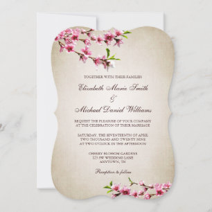 Convite Blossoms de Cereja Rosa Vintage Tan Wedds