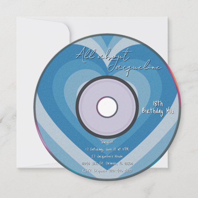 Convite Blue 2000s Aura Hearts Music CD Birthday (Frente)