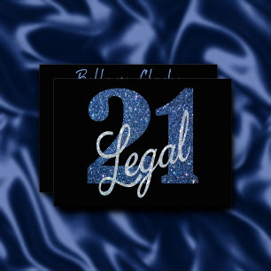 Convite Blue 21 e Legal   Faux Glitter aniversário de 21 