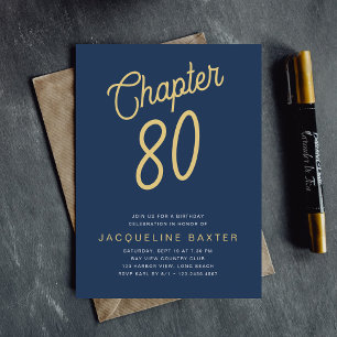 Convite Blue 80 Birthday Dourado Script 80