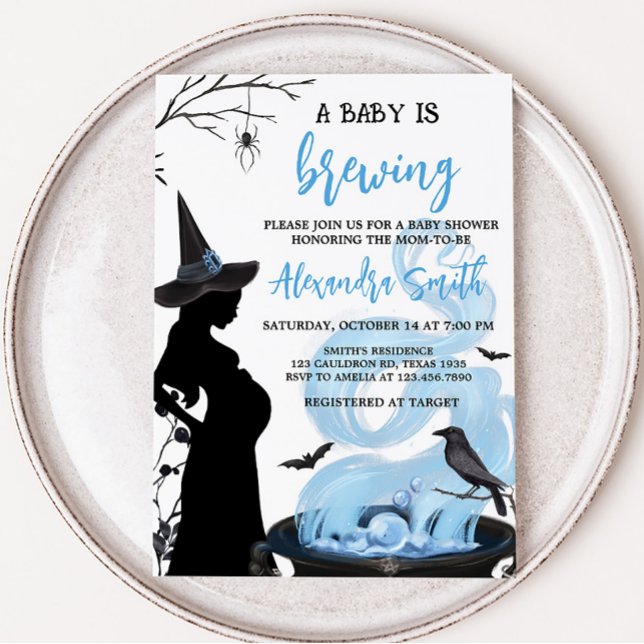 Convite Blue A Baby está criando Chá de fraldas de Dia das (Blue Witch A Baby is Brewing Baby Shower Invitation)