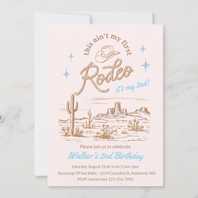 Convite Blue Ain't My First Rodeo Birthday Invite (Frente)