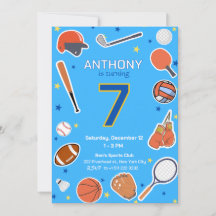 Convite Blue All-Star Sports Birthday Bash