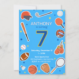 Convite Blue All-Star Sports Birthday Bash