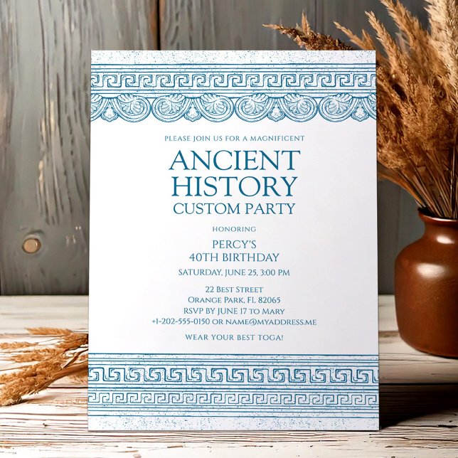 Convite Blue Ancient history custom party (Criador carregado)