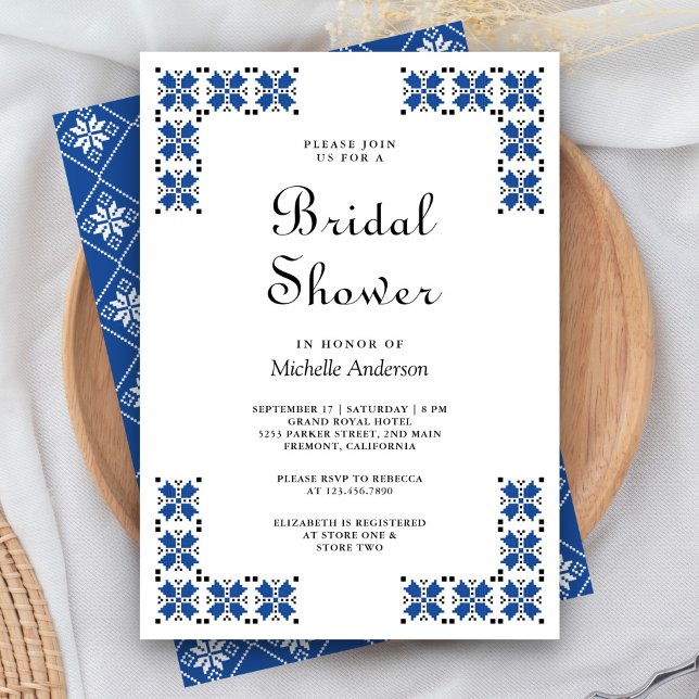 Convite Blue and Black Ukrainian Embroidery Bridal Shower (Criador carregado)