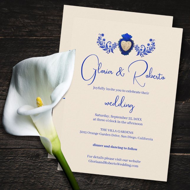 Convite Blue and Champagne Milagro Heart mexicano (Criador carregado)