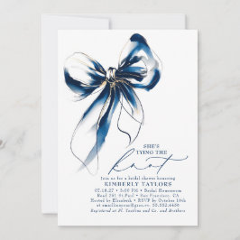 Convite Blue and Gold Bow Elegant Whimsical Bridal Shower