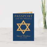 Convite Blue and Gold Star of David Bar Mitzvah Passport<br><div class="desc">Blue and Gold Star of David Bar Mitzvah Passport. Creative invitation for your Bar Mitzvah or Bat Mitzvah celebration. Fun Passport stamps on the inside and add your favorite photo. If you would like this design but in a different color scheme or design just email paula@labellarue.com BEFORE YOU CUSTOMIZE OR...</div>