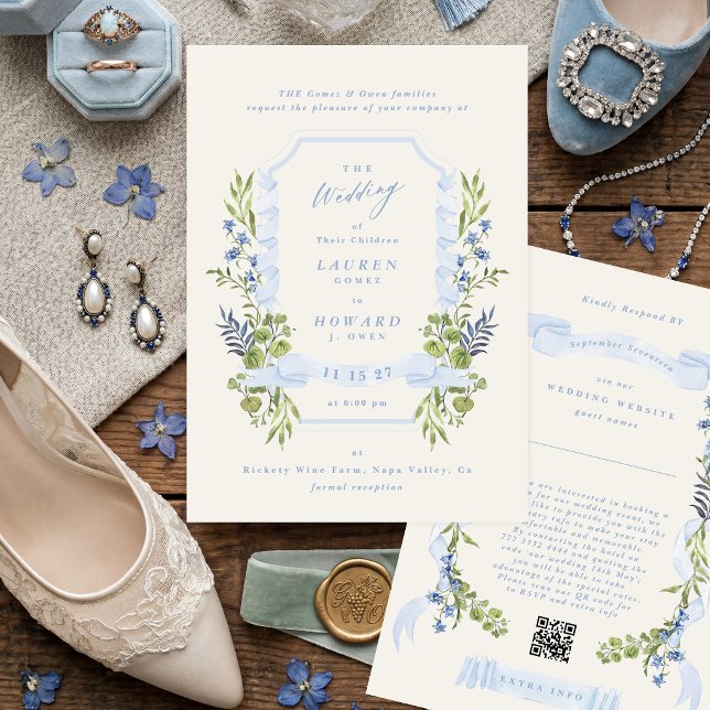 Convite blue and greenery all in one RSVP DETAILS wedding (Criador carregado)