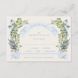Convite blue and greenery garden crest wreath wedding rsvp