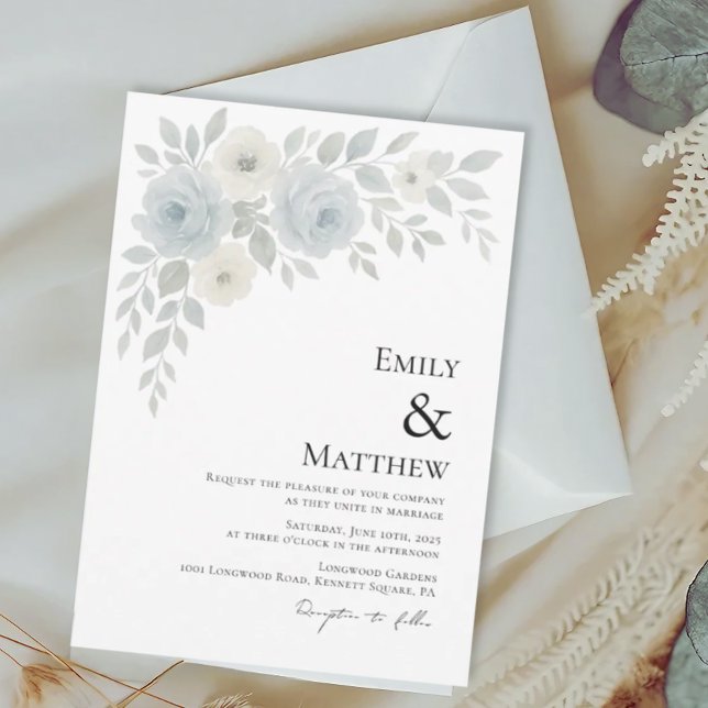 Convite Blue and Ivory Floral Wedding Invitation (Criador carregado)