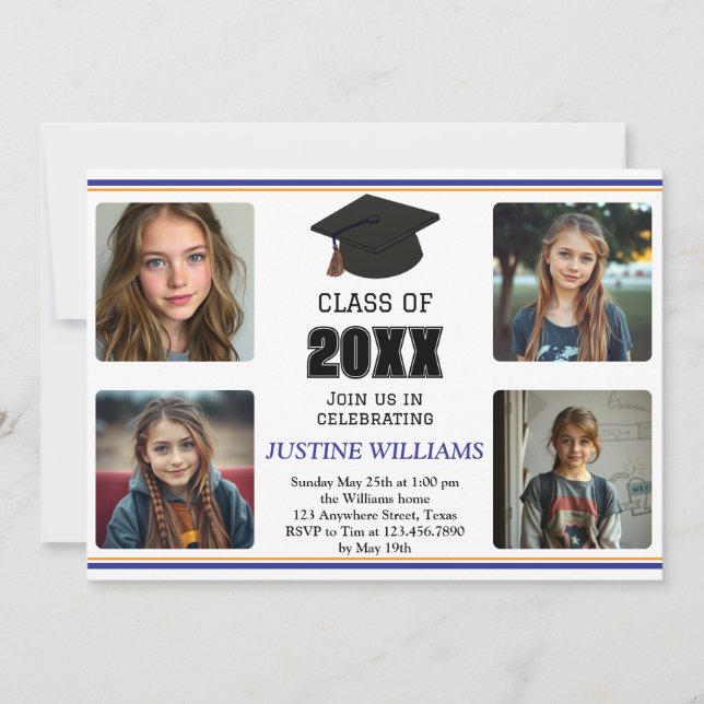 Convite Blue and Orange Graduation (Frente)