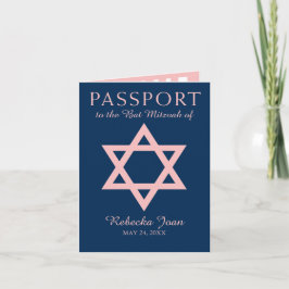 Convite Blue and Pink Star of David Bat Mitzvah Passport