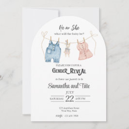 Convite Blue and Pink Watercolor Gender Arch Invitation