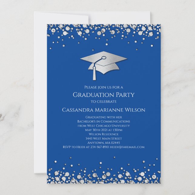 Convite Blue and Silver Graduation (Frente)
