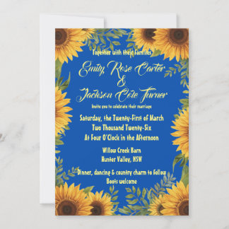 Convite Blue and Sunflower Wedding Invitation