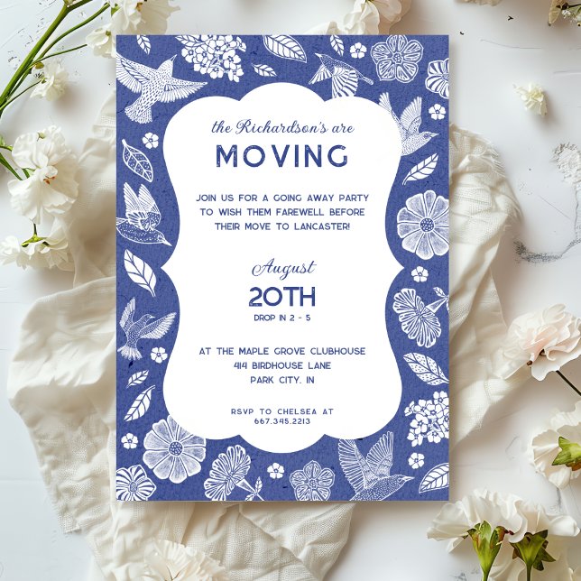 Convite Blue and White Birds Moving Away Party Invitation (Criador carregado)