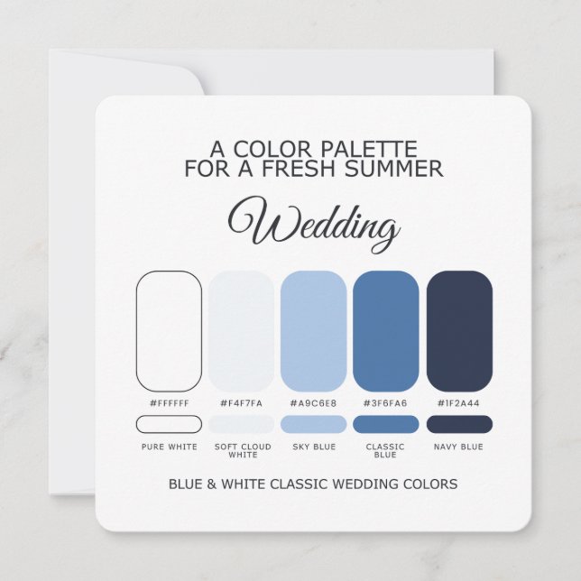 Convite Blue and White Classic Wedding Color Palette Card (Frente)