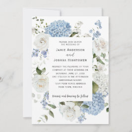 Convite Blue and White Hydrangeas, White Roses Floral
