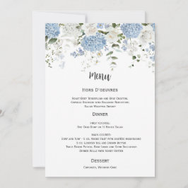 Convite Blue and White Hydrangeas White Roses Wedding Menu