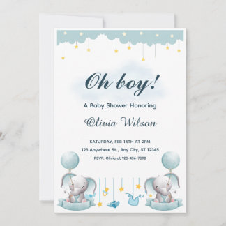 Convite Blue and White Playful Baby Shower Invitation