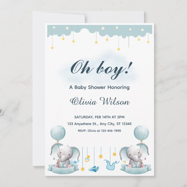 Convite Blue and White Playful Baby Shower Invitation (Frente)
