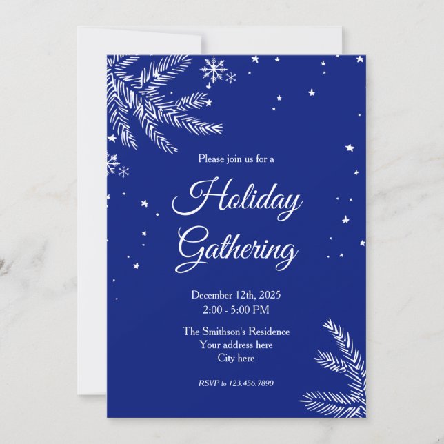 Convite Blue and White Snowflake 5"x7" Holiday Gathering (Frente)