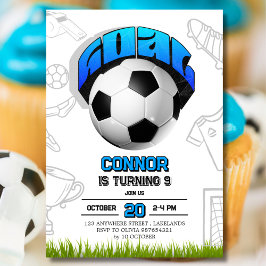 Convite Blue and White Soccer Ball Birthday Party 