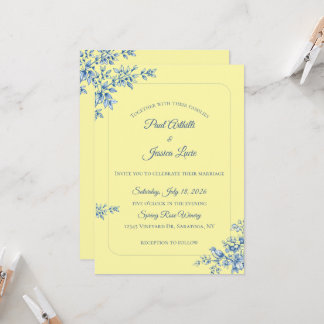 Convite Blue and Yellow Floral Wedding Invitation