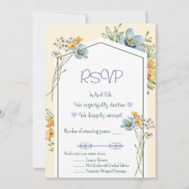 Convite Blue And Yellow Wildflowers Geometric RSVP Card