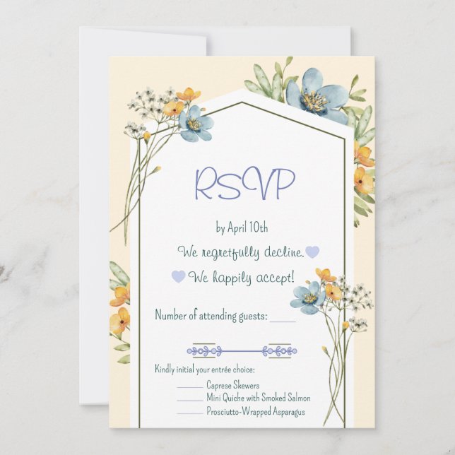 Convite Blue And Yellow Wildflowers Geometric RSVP Card (Frente)