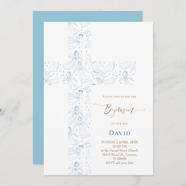 Convite blue angels pattern Holy Cross Baptism (Frente/Verso)