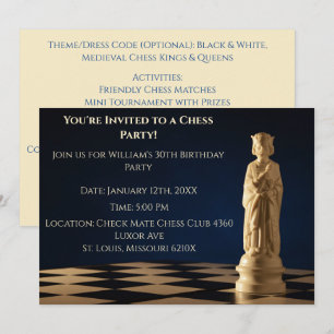 Convite Blue aniversário de 30 anos Party Chess King