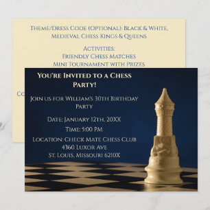 Convite Blue aniversário de 30 anos Party Chess Rook