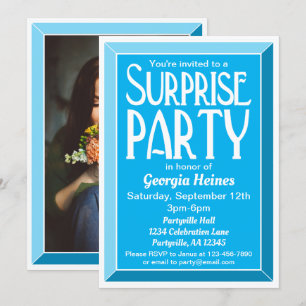 Convite Blue Art Deco Foto Birthday Surprise Party