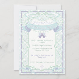 Convite Blue Art Nouveau Princess Birthday