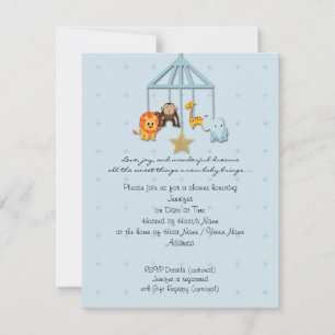 Convite Blue Baby Animal Mobile Chá de fraldas Invite