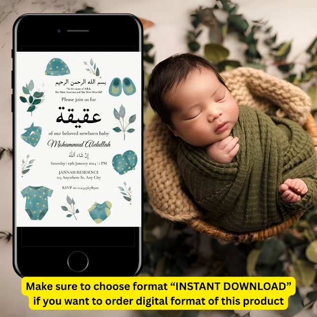 Convite Blue Baby Boy Clothing Aqiqah Aqeqa Muslim (Criador carregado)