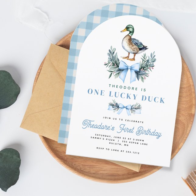 Convite Blue Baby Boy Mallard Duck Primeiro Aniversário (Blue Baby Boy Mallard Duck First Birthday Invitation)