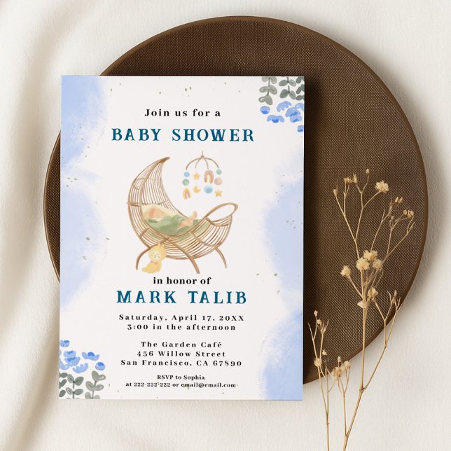 Convite Blue Baby Boy Shower Invitation – Customizable (Criador carregado)