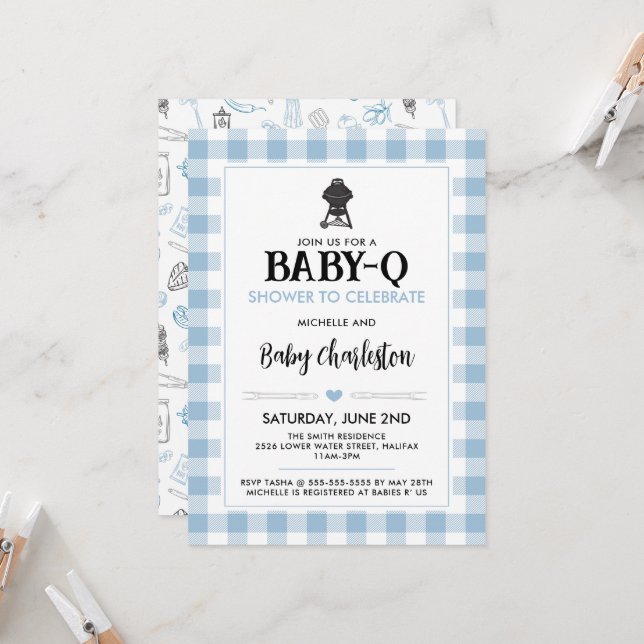 Convite Blue Baby-Q Baby Shower Invitation | BBQ Party (Frente/Verso In Situ)