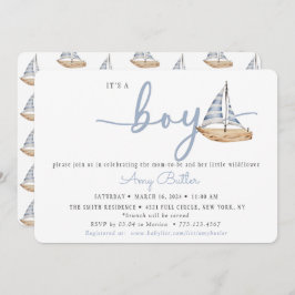 Convite Blue Baby Shower Invitation with Sailboats