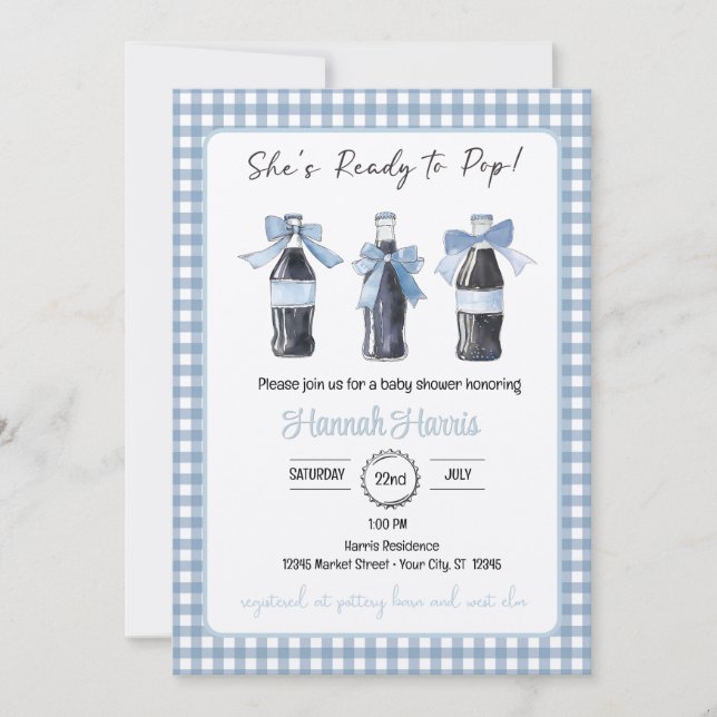 Convite Blue Baby Soda Ready to POP Baby Shower  (Frente)