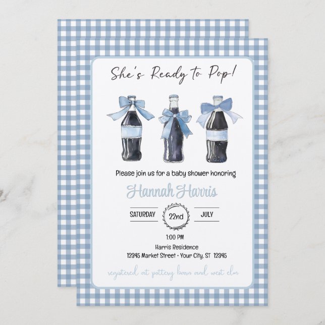Convite Blue Baby Soda Ready to POP Baby Shower  (Frente/Verso)