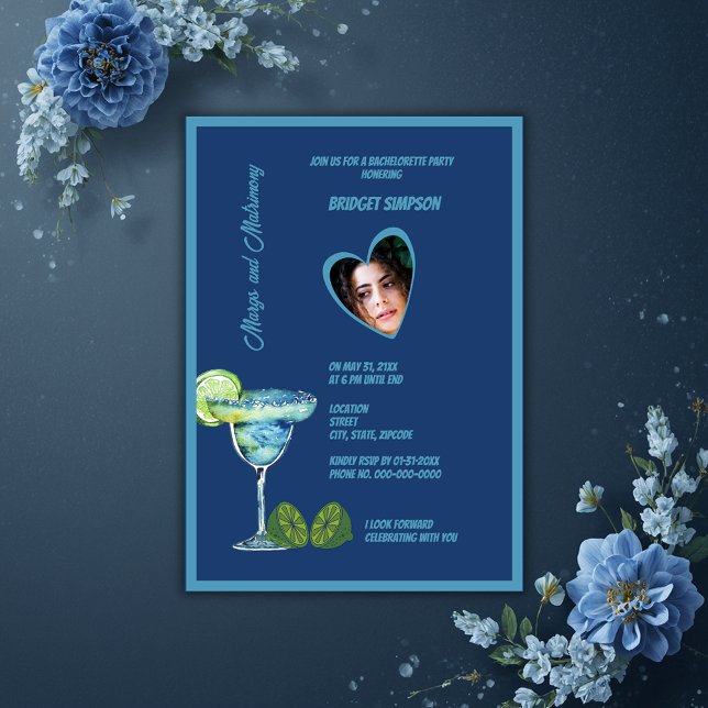 Convite Blue Bachelorette photomargs e festa matrimonial (Criador carregado)
